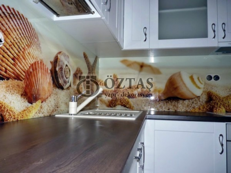 Üç boyutlu mutfak tezgah arasý cam panel Eyüp istanbul